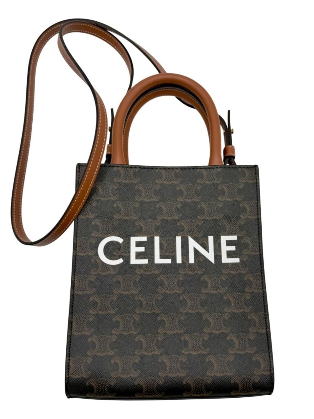 Celine Mini Vertical Cabas bag iconic Triomphe coated canvas